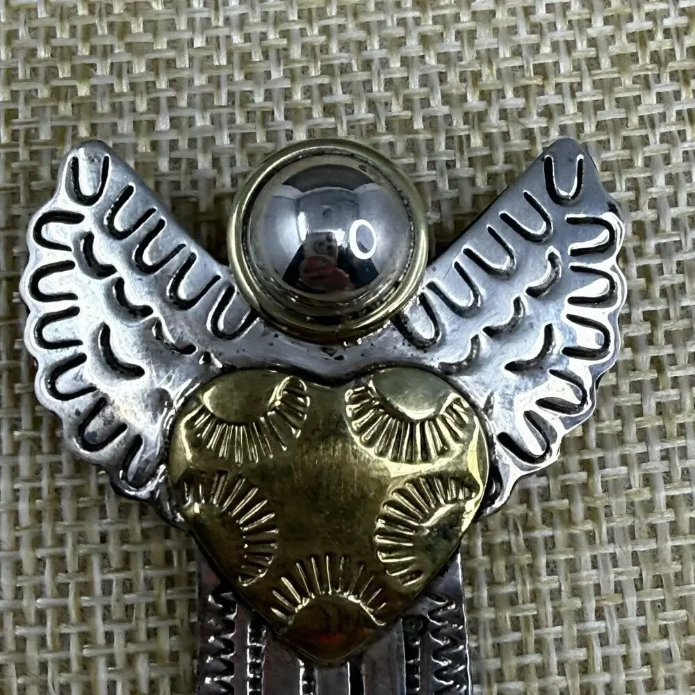 Vintage 925 Sterling Silver and Brass Angel Heart Brooch and Pendant 9 grams